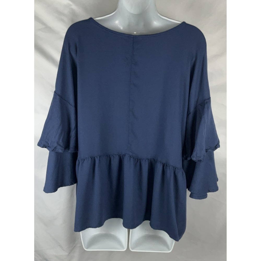 Ariat Women's Large Indigo Blue Fade Saloon Southwestern Top  Aztec Print Peplum - Picture 2 of 11